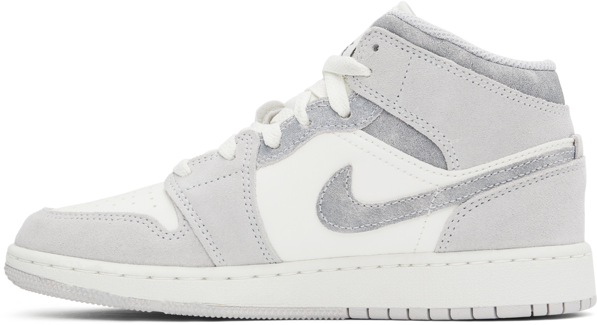 Nike Jordan Big Kids White & Gray Air Jordan 1 Mid SE Sneakers