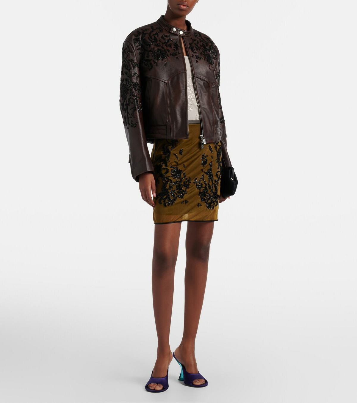 Jacques Wei Beaded floral miniskirt