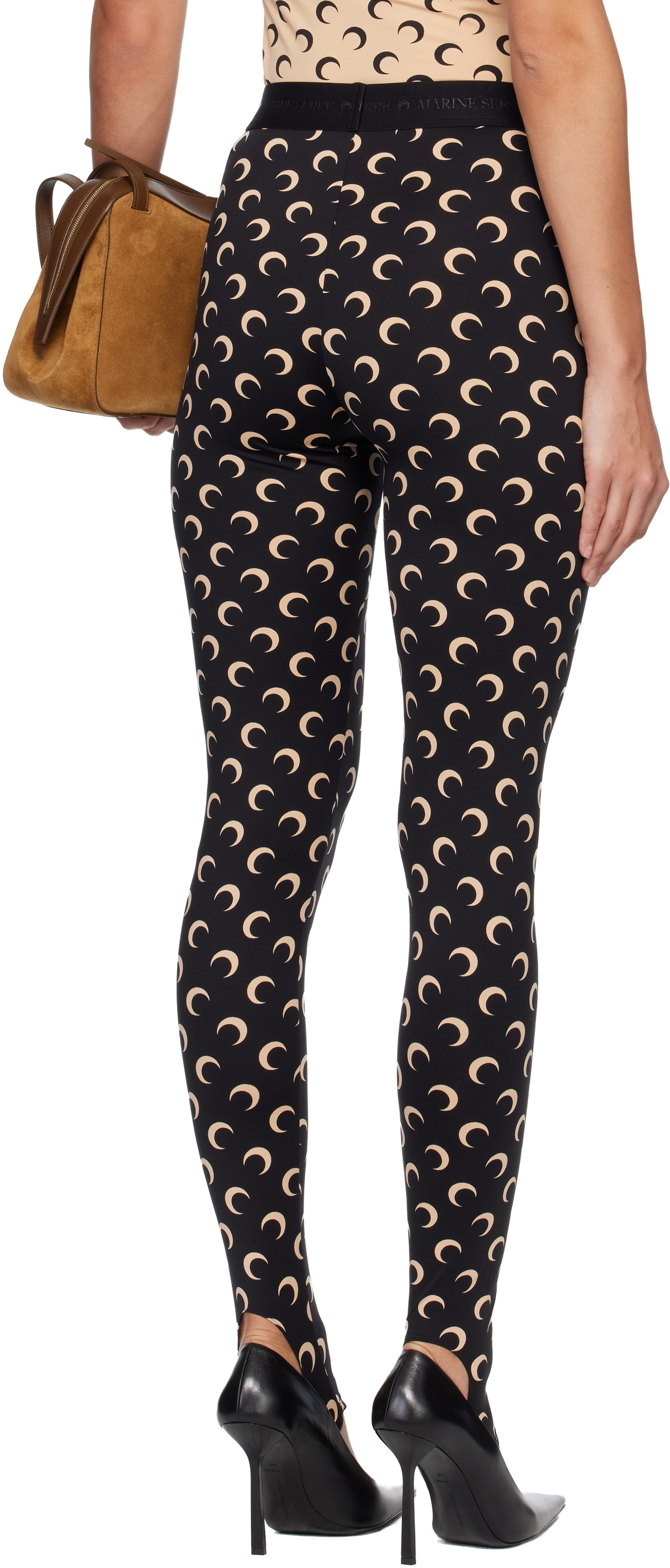 Marine Serre Black Recycled Moon Jersey Stirrup Leggings