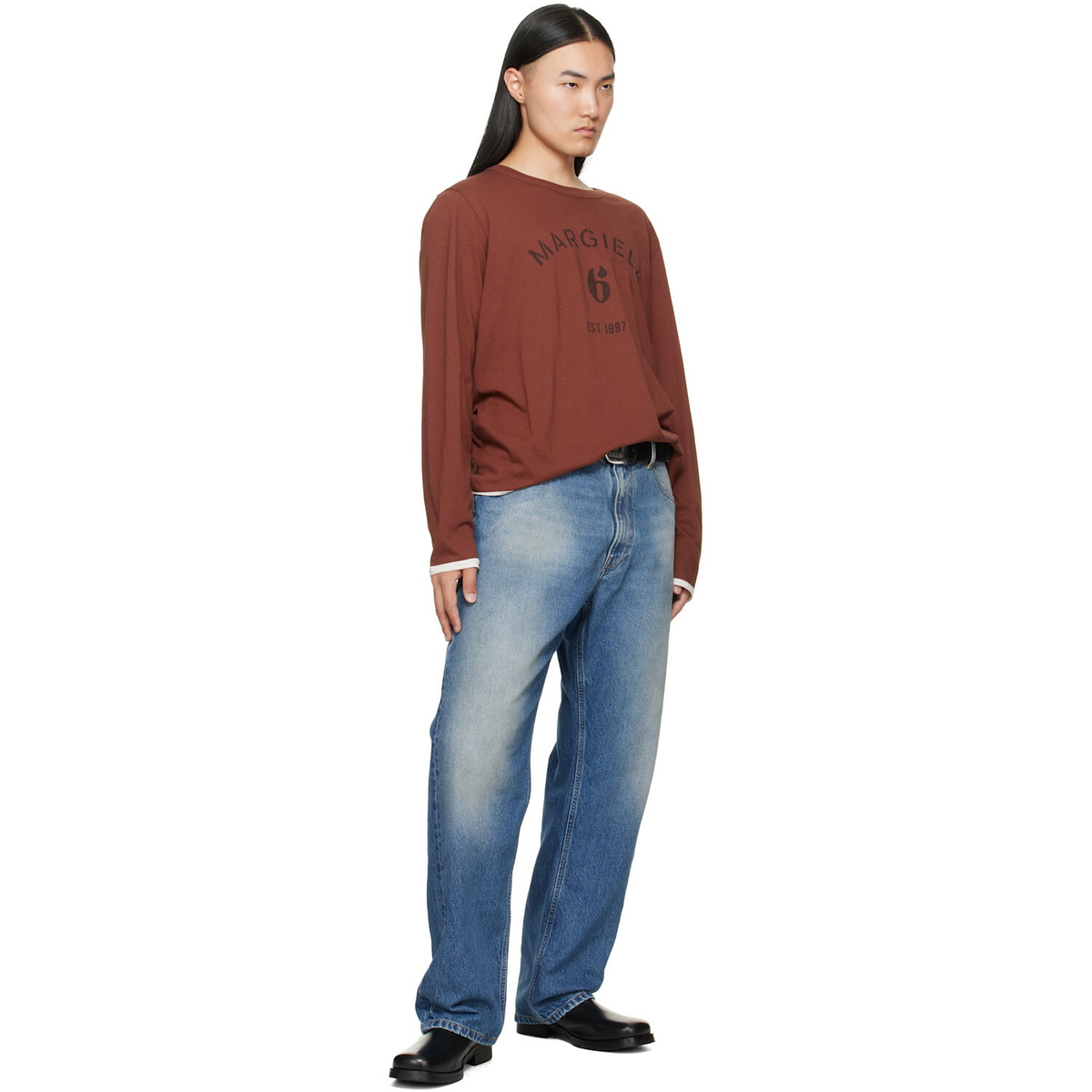 MM6 Maison Margiela Brown Long-Sleeved Reversible T-shirt