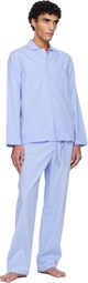 Tekla Blue Poplin Long-Sleeved Pyjama Shirt
