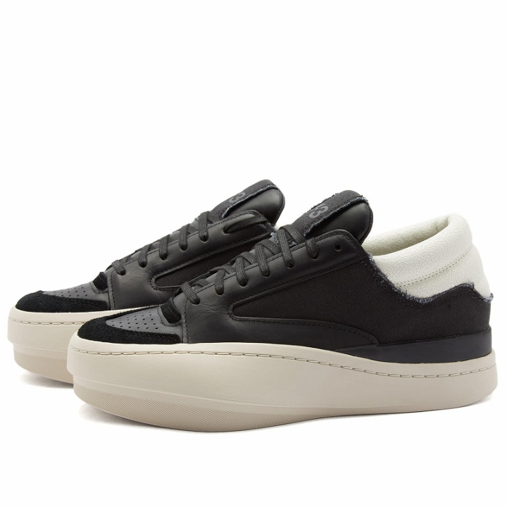 Photo: Y-3 Men's Lux Bball Low Sneakers in Black/Clear Brown/Off White