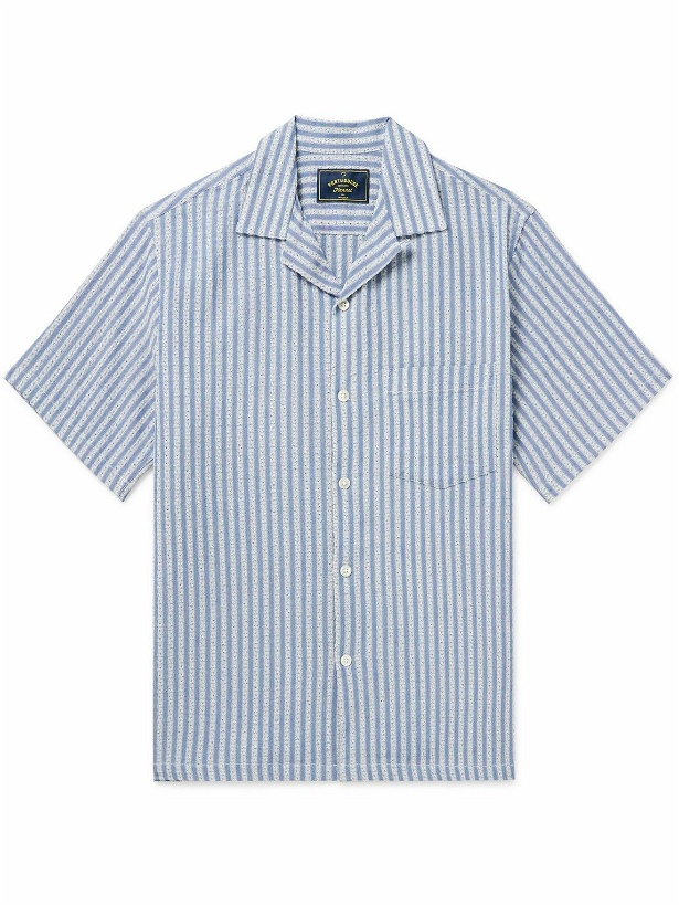 Photo: Portuguese Flannel - Convertible-Collar Striped Cotton-Blend Chambray-Jacquard Shirt - Blue