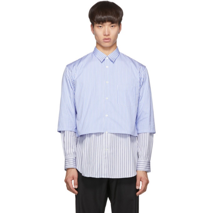 Photo: Comme des Garcons Shirt Blue and White Striped Layered Shirt