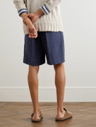 Lardini - Straight-Leg Pleated Linen Drawstring Shorts - Blue