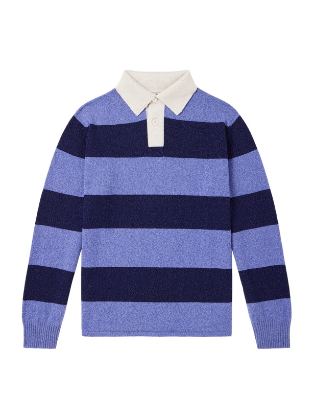 Photo: Begg & Co - Hooped Cashmere Rugby Sweater - Blue