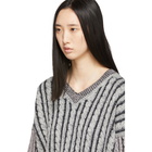 Loewe Grey Wool Cable V-Neck Sweater