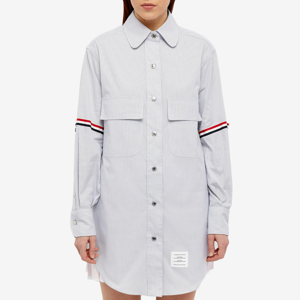 Thom Browne Women's RWB Armband Pincord Shirt Dress in Medium Grey Thom  Browne