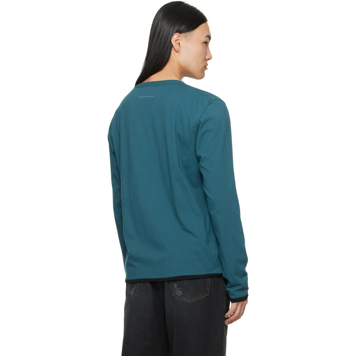 MM6 Maison Margiela Blue Long-Sleeved Reversible T-shirt