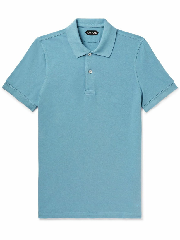 Photo: TOM FORD - Garment-Dyed Cotton-Piqué Polo Shirt - Blue