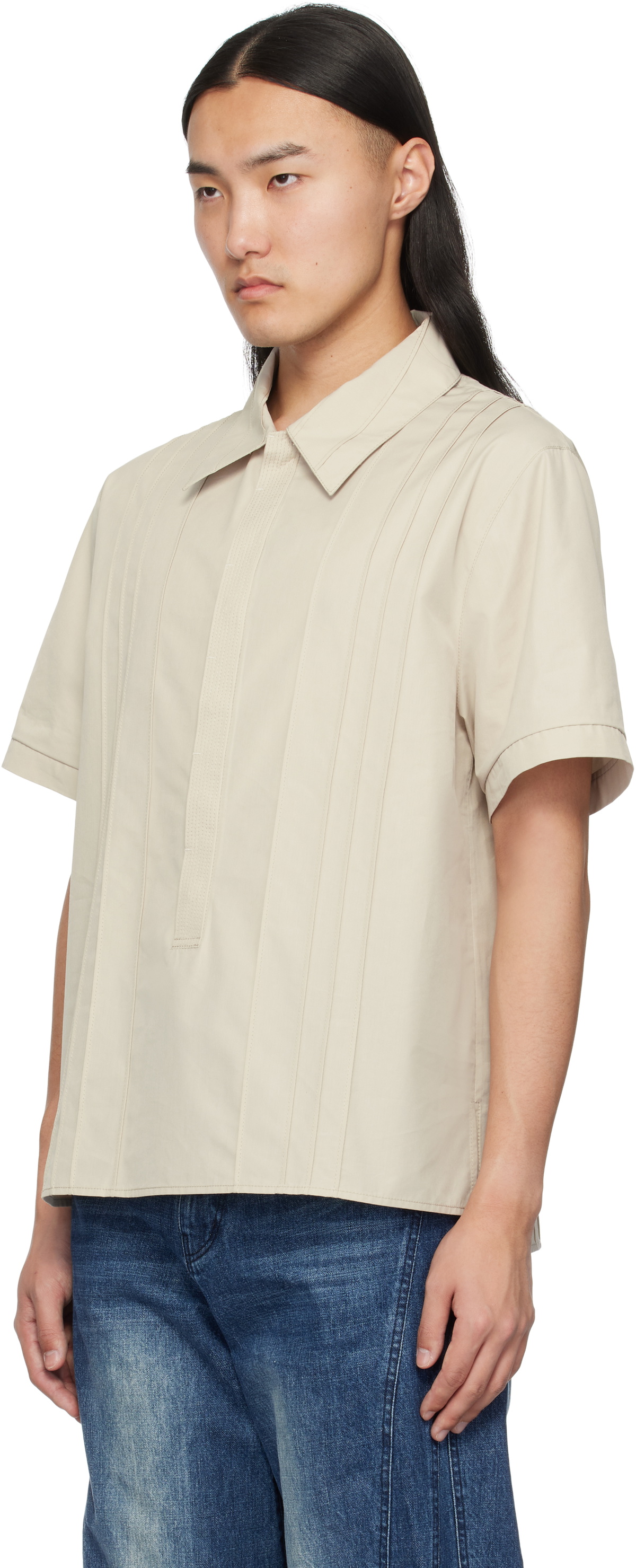 Pin Tuck Shirt With Lace Trim