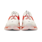 Balenciaga White and Red Triple S Clear Sole Sneakers