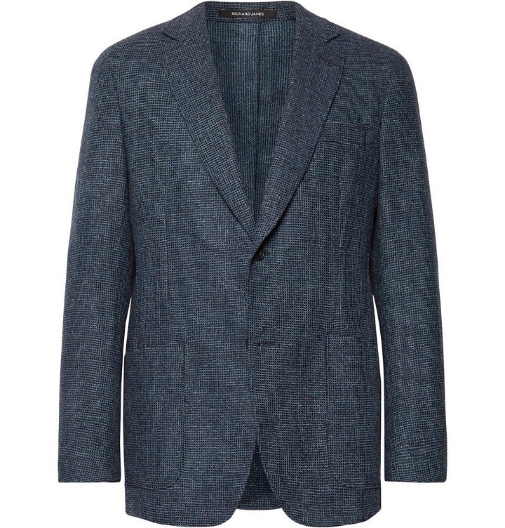 Photo: Richard James - Blue Micro-Checked Wool and Cashmere-Blend Blazer - Blue