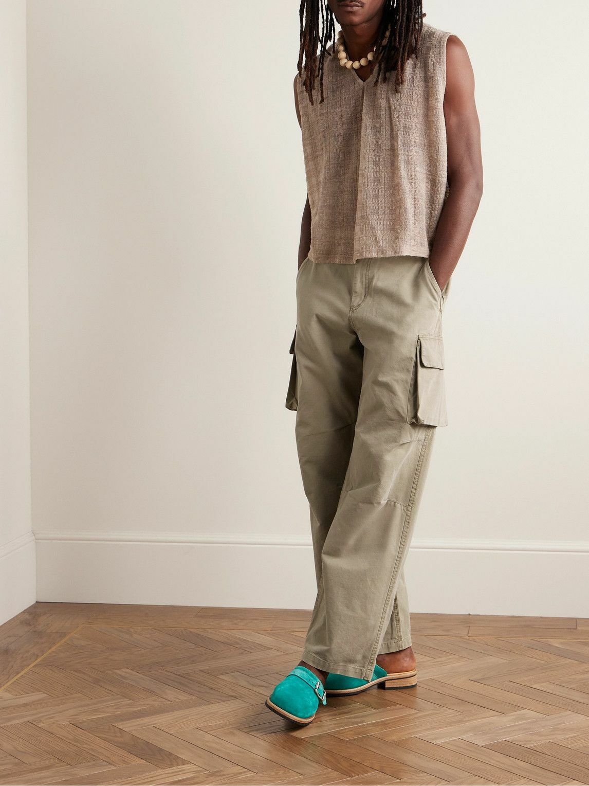 JIL SANDER Pleated Cotton-Canvas Cargo Trousers in Green
