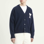 AMI Paris Men's Cardigan With Contrasted Ami De Coeur in Encre/Ecru