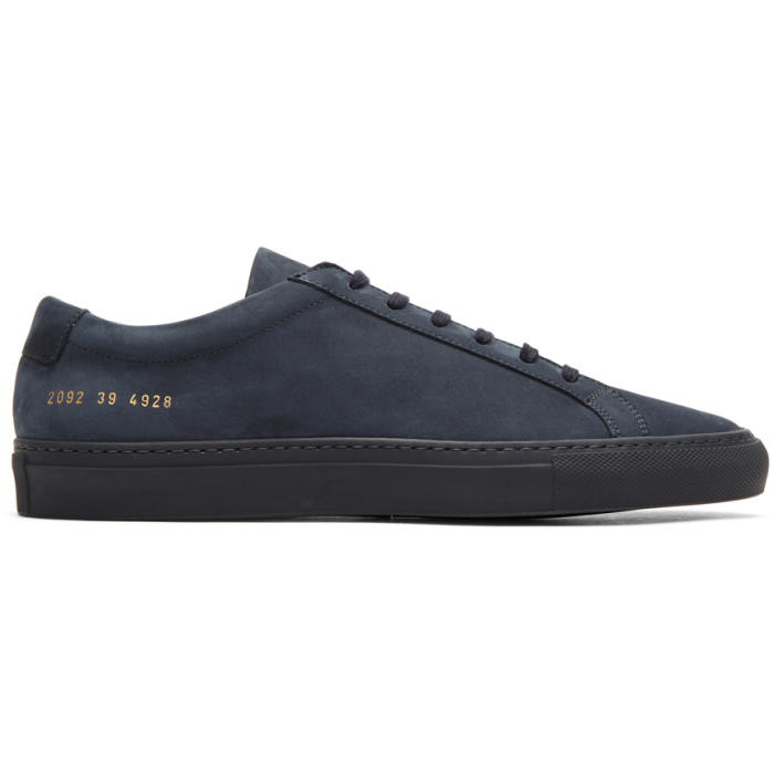 Photo: Common Projects Navy Nubuck Original Achilles Low Sneakers