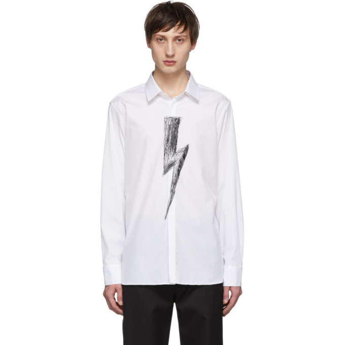 Photo: Neil Barrett White and Black Scribble Slim-Fit Shirt