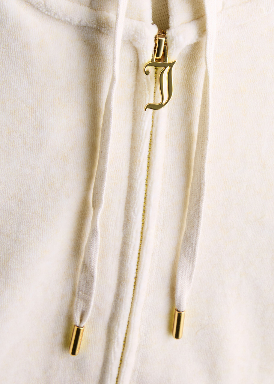 Juicy Couture Robertson Hooded Velour Sweatshirt Cream