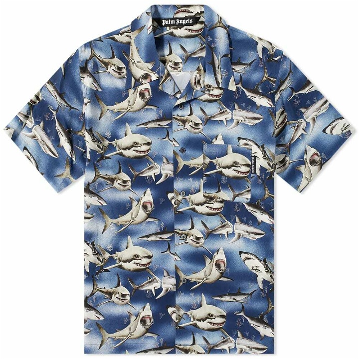 Photo: Palm Angels Men's Shark Vacation Shirt in Blue/Black