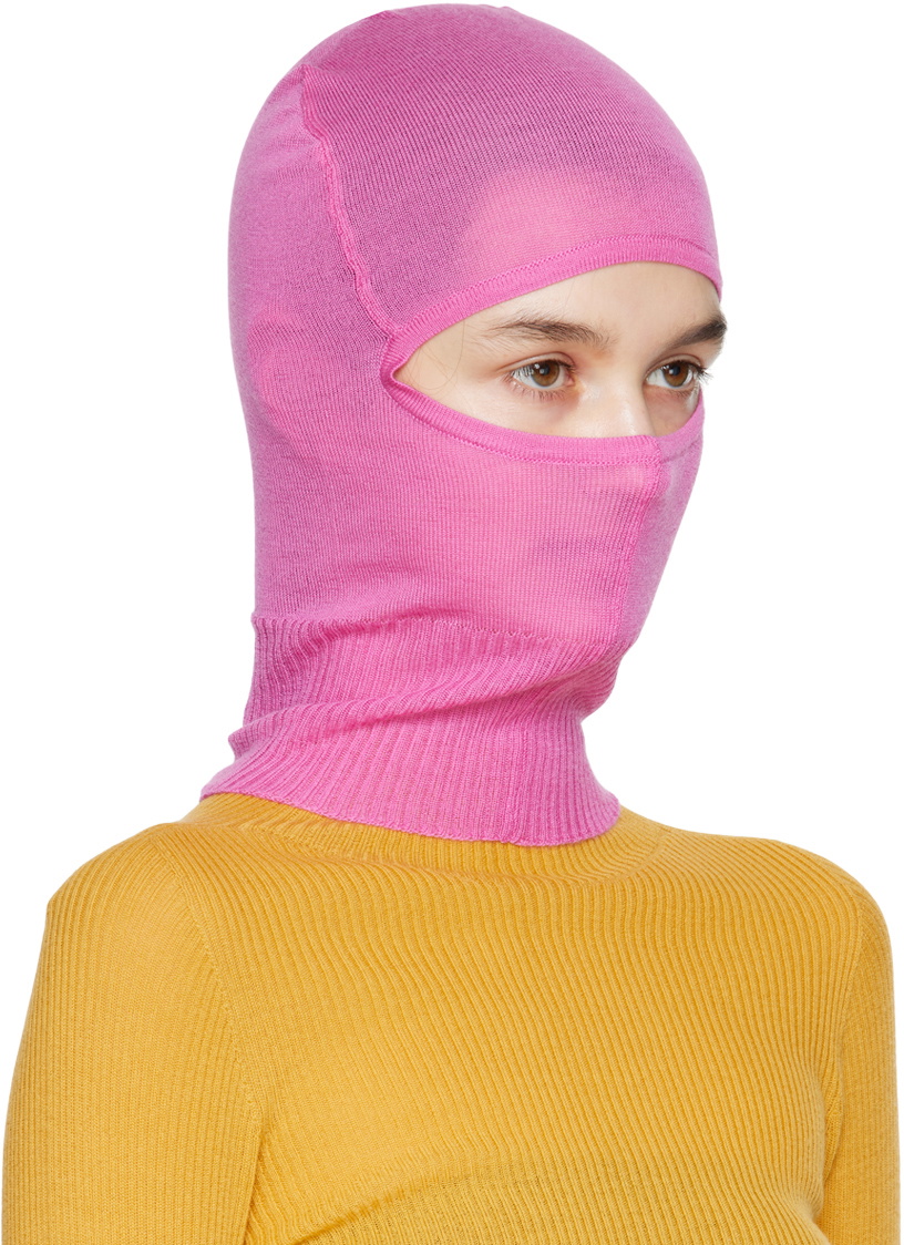 Rick Owens Pink Ribbed Balaclava Rick Owens