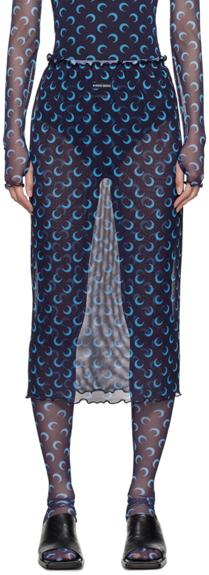 Photo: Marine Serre Navy Moon Printed Midi Skirt