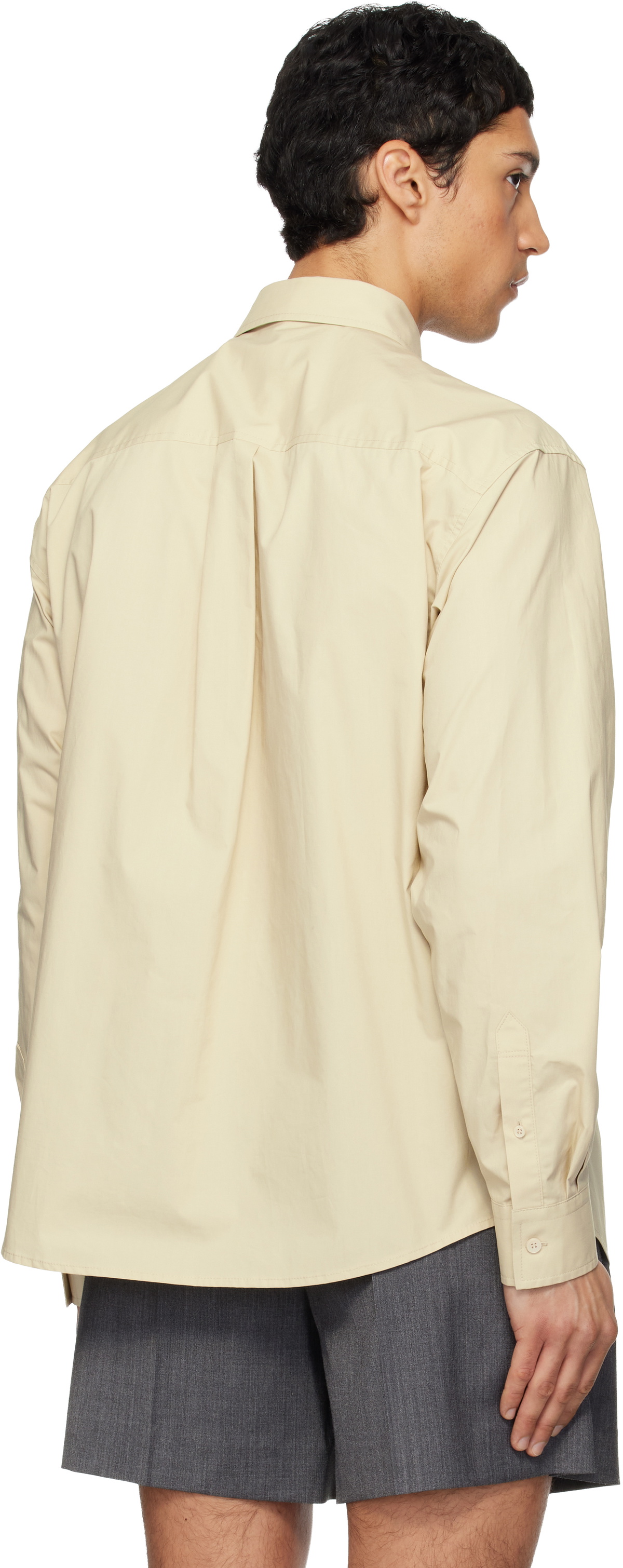 We11done Beige Solid Tie Shirt