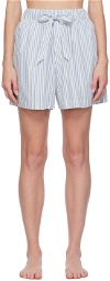 Tekla White & Blue Striped Pyjama Shorts