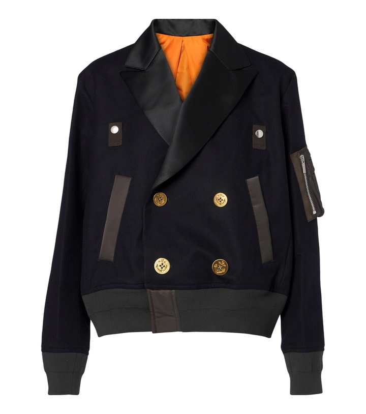 Photo: Sacai Paneled wool flannel and twill jacket
