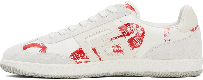 Balmain White & Gray Calfskin 'Balmain' Swan Sneakers Balmain