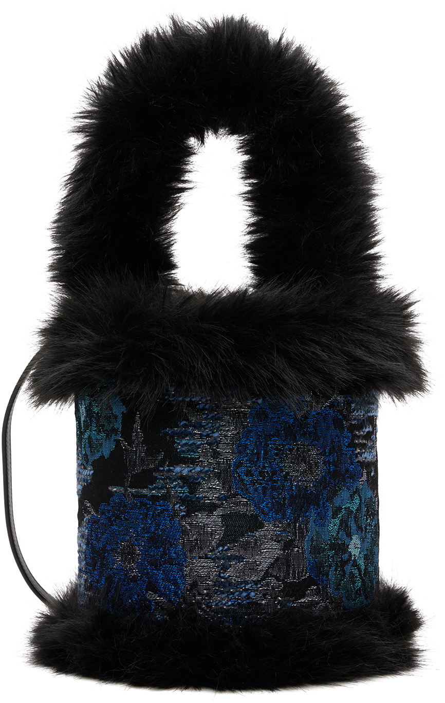 SHUTING QIU Blue & Black Jacquard Patchwork Bucket Bag