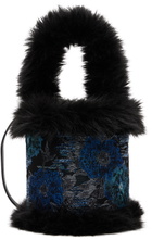 SHUTING QIU Blue & Black Jacquard Patchwork Bucket Bag