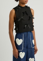 Sister Jane Birdie Bow-appliqué Cloqué Tank Black