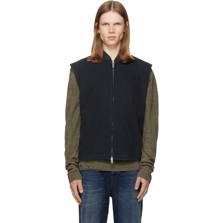 Photo: Diesel Black Cotton Ripstop Oval D Patch Vest