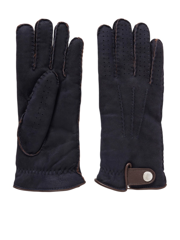 Photo: Brunello Cucinelli - Leather-Trimmed Suede Gloves - Blue