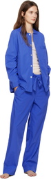 Tekla Blue Poplin Long-Sleeved Pyjama Shirt