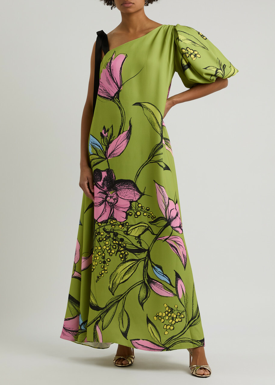 Stine Goya Floral-print Puff-sleeve Maxi Dress Green