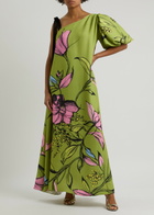 Stine Goya Floral-print Puff-sleeve Maxi Dress Green