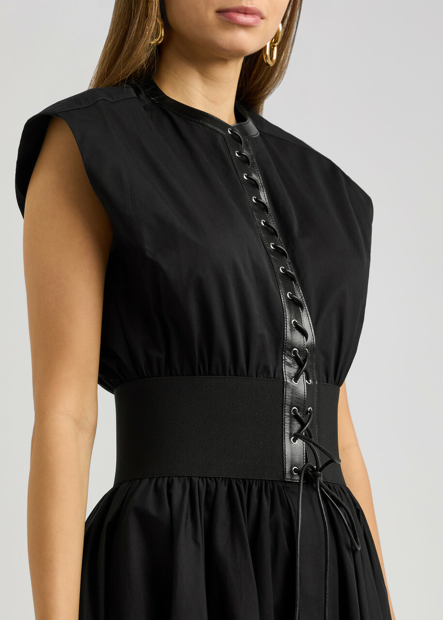 Alaïa Lace-up Cotton-poplin Midi Dress Black ALAÏA