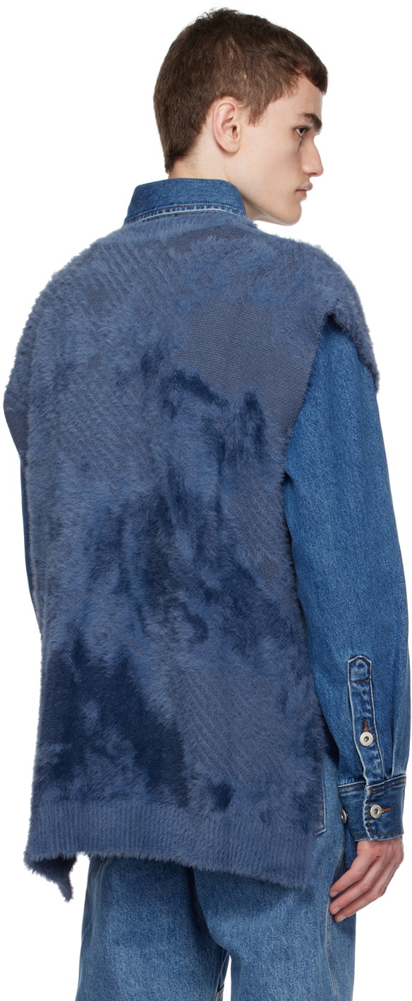 Feng Chen Wang Blue Landscape Painting Vest & Denim Jacket Set