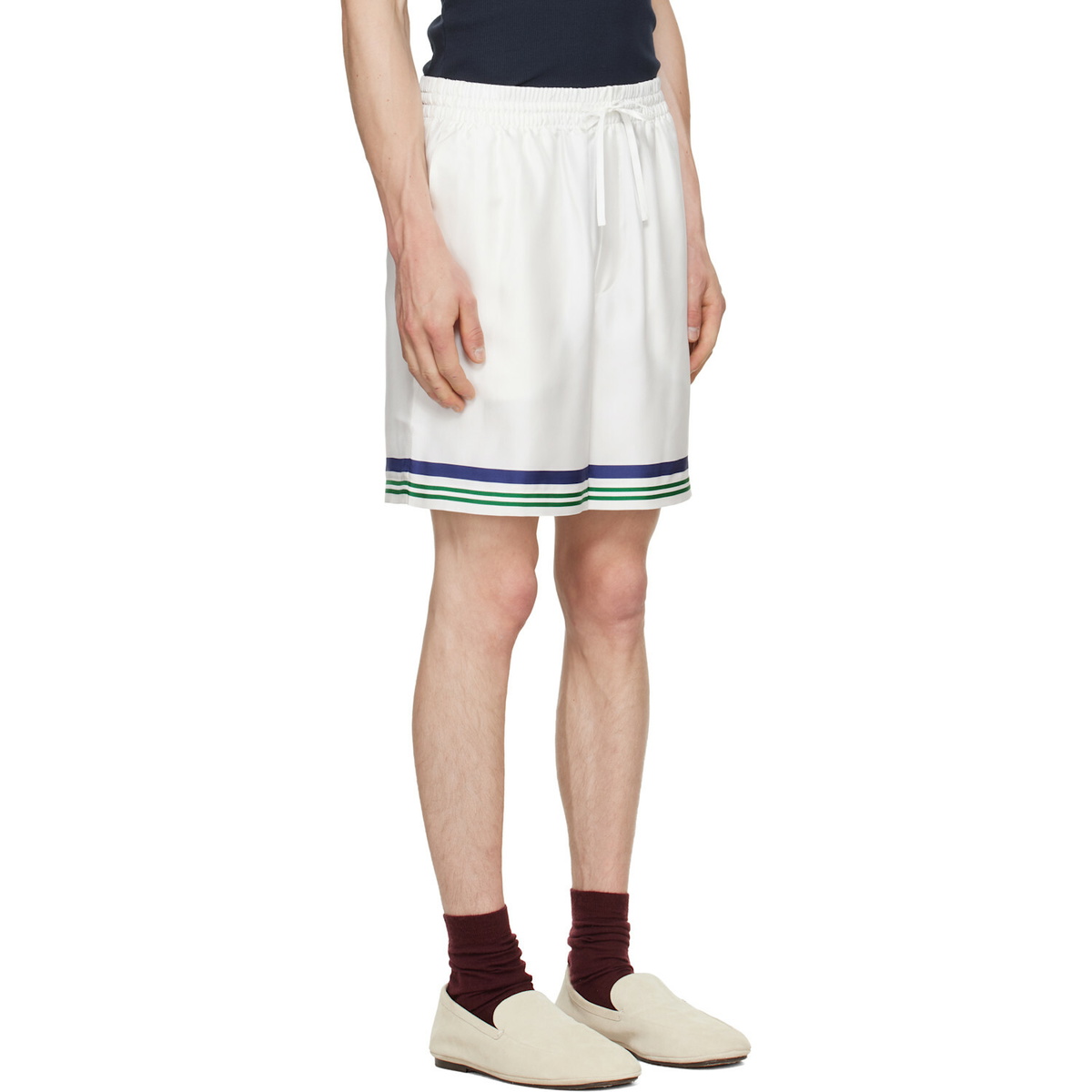 Casablanca White Hotel Emblem Silk Shorts