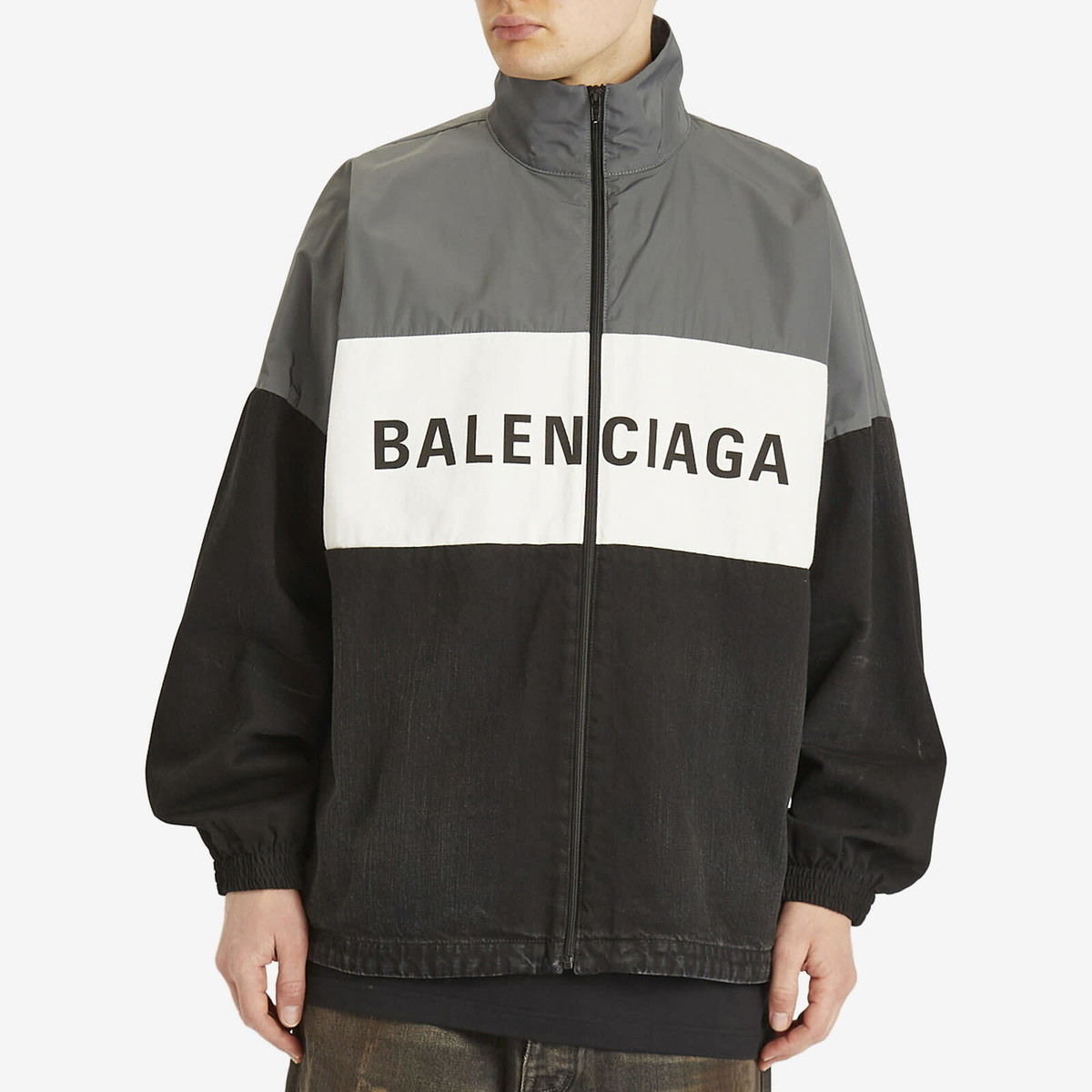 Balenciaga Men's Black Denim Zip-Up Jacket in Midnight