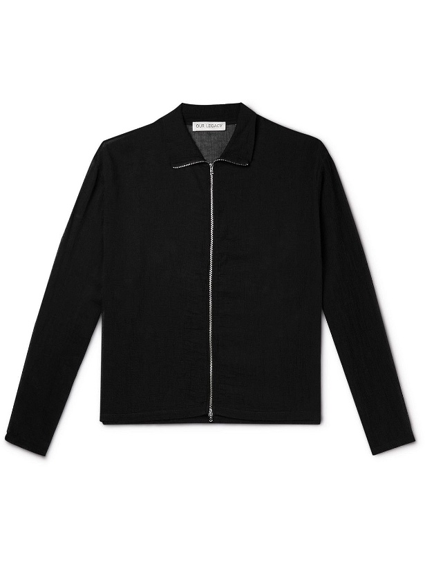Photo: Our Legacy - Cotton-Blend Crepon Zip-Up Sweatshirt - Black