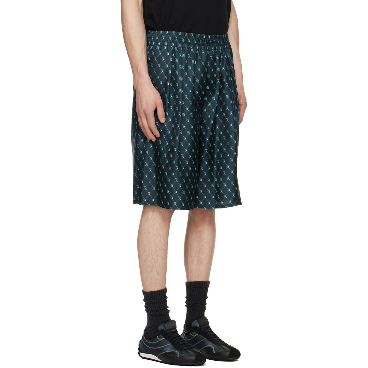 BALMAIN Blue Grid Print Silk Loose Pyjama Shorts