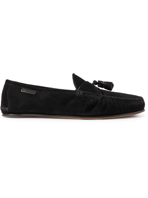 Photo: TOM FORD - Berwick Leather-Trimmed Tassled Suede Loafers - Black