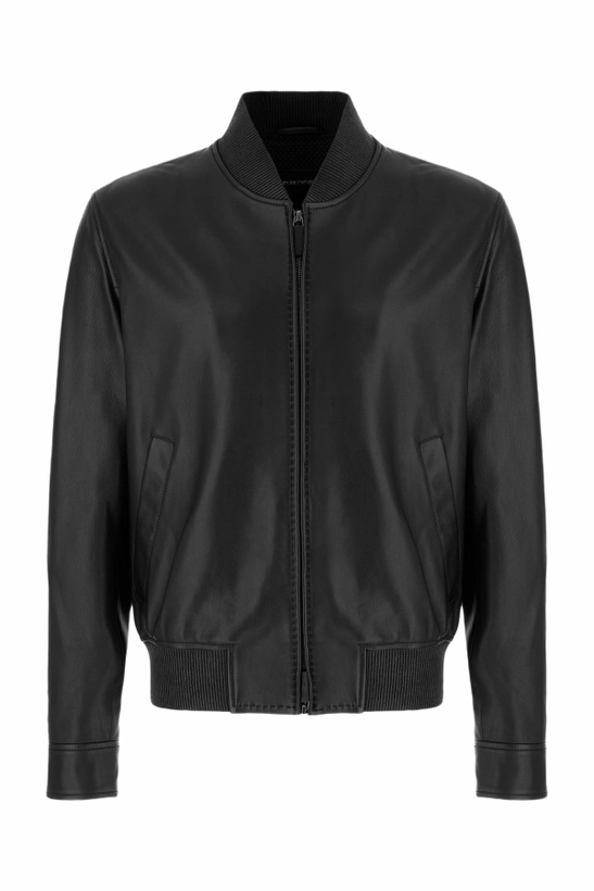 Photo: Emporio Armani Black Leather Bomber Jacket