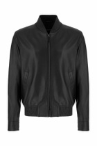 Emporio Armani Black Leather Bomber Jacket
