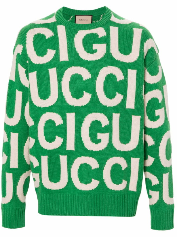Photo: Gucci Green Logo-Intarsia Wool Jumper