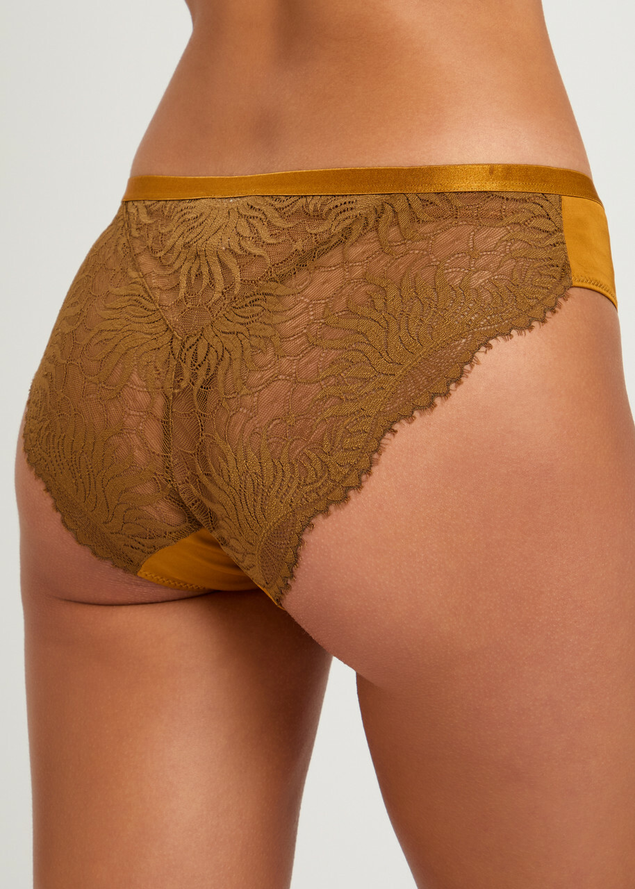 Hanro Gale Lace Stretch-satin Briefs Gold