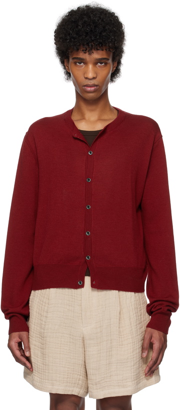 Photo: Tonywack Red Super Fine Wool Crewneck Cardigan