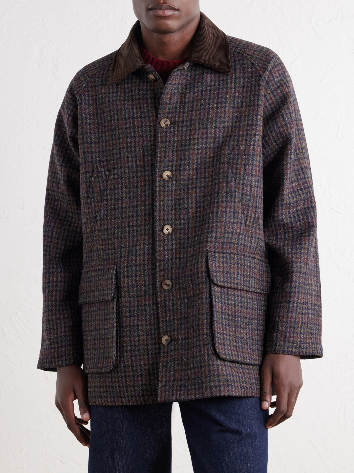 De Bonne Facture - Checked Corduroy-Trimmed Wool-Tweed Jacket - Brown
